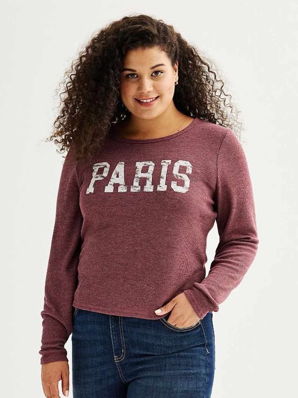 Pink Republic Paris Maroon Waffle Top, Size 2X - NWT